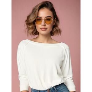 NWT YSYOKOW Women's White Pullover Medium Boat Neck Long Sleeve Top Casual‎